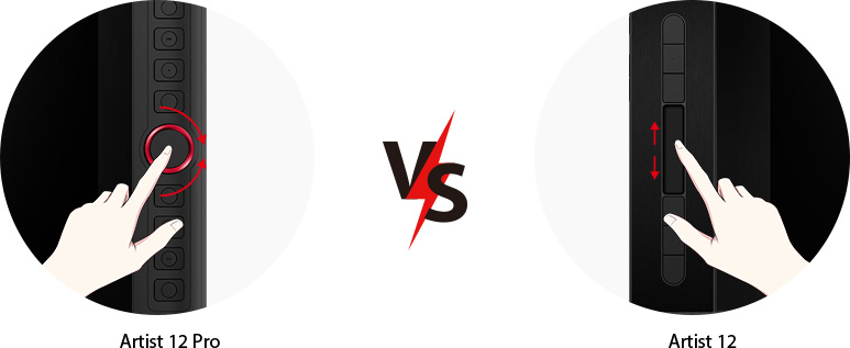 Cadran Rouge de l'Artist 12 Pro vs Mince Barre de Touche de l'Artist 12HD